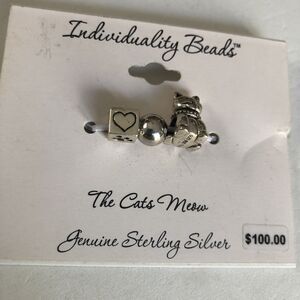 Cat Lover Genuine Sterling Silver Charm Beads Set of 3 Slide Style Bracelet